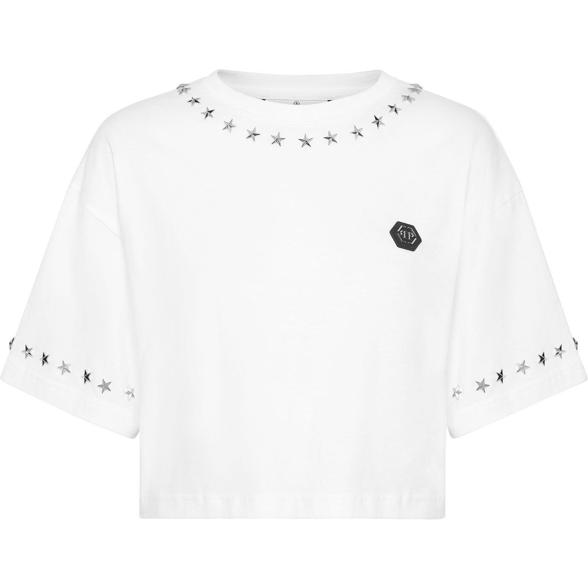 Kurzes Baumwoll-T-Shirt mit Sternnieten