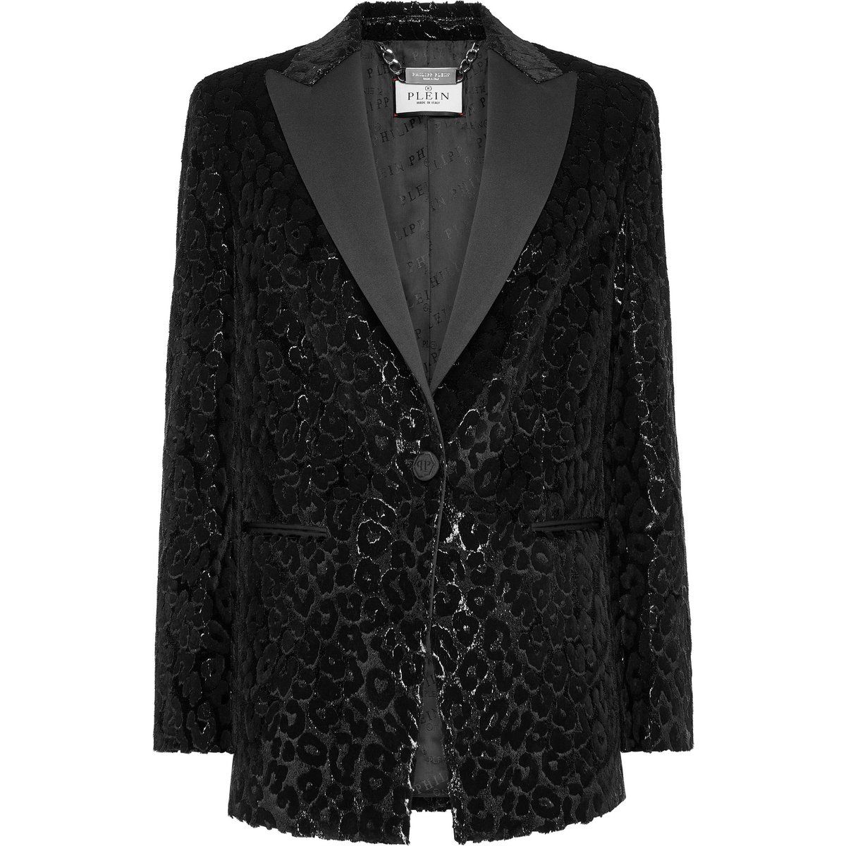 Samt-Blazer mit Leopardenmuster und Revers