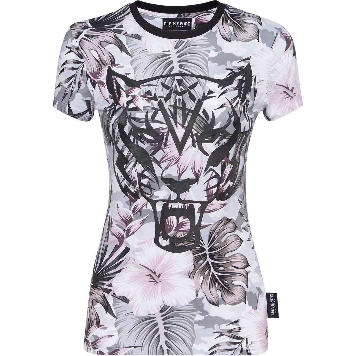 Grafik-T-Shirt mit Tiger- und Blumenmotiv