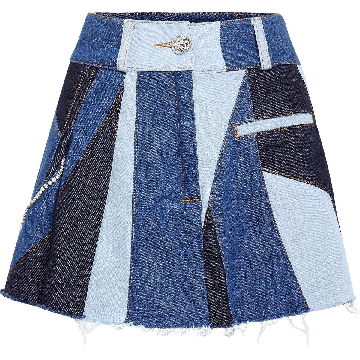 Patchwork-Jeansminirock mit Strassbesatz