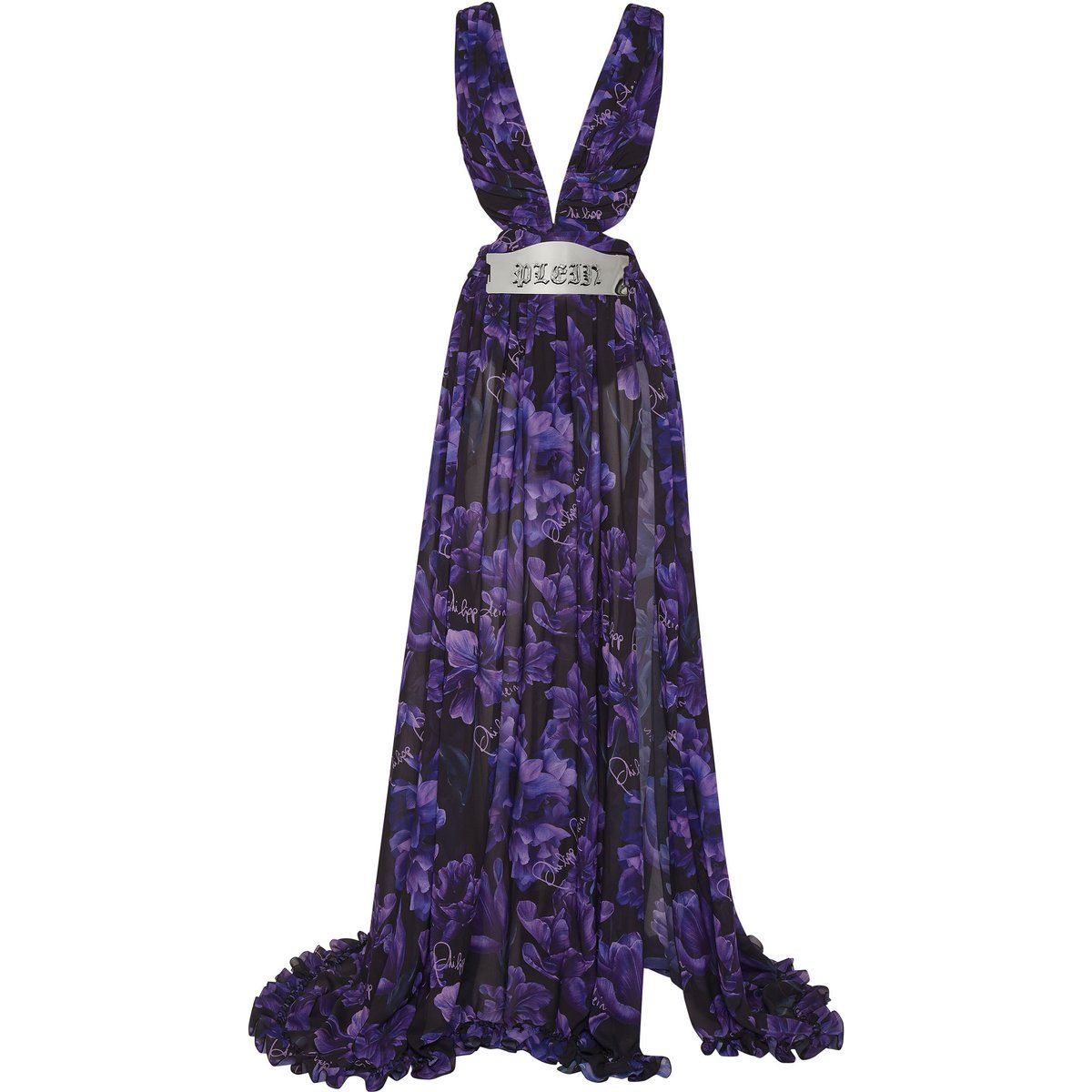 Drapiertes Chiffon-Abendkleid mit Blumenmuster