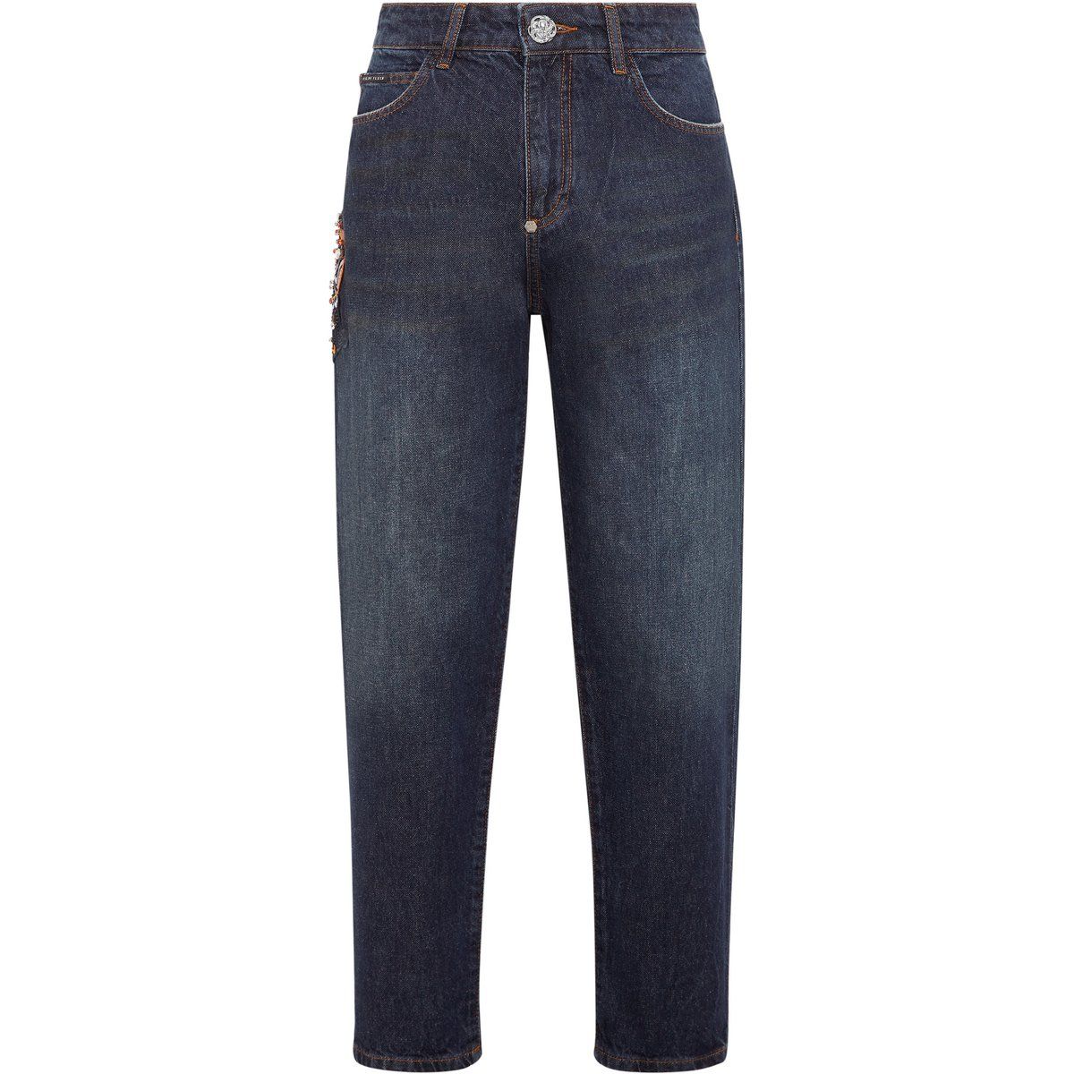 High-Rise Mom-Fit Jeans mit Schmuckbesatz