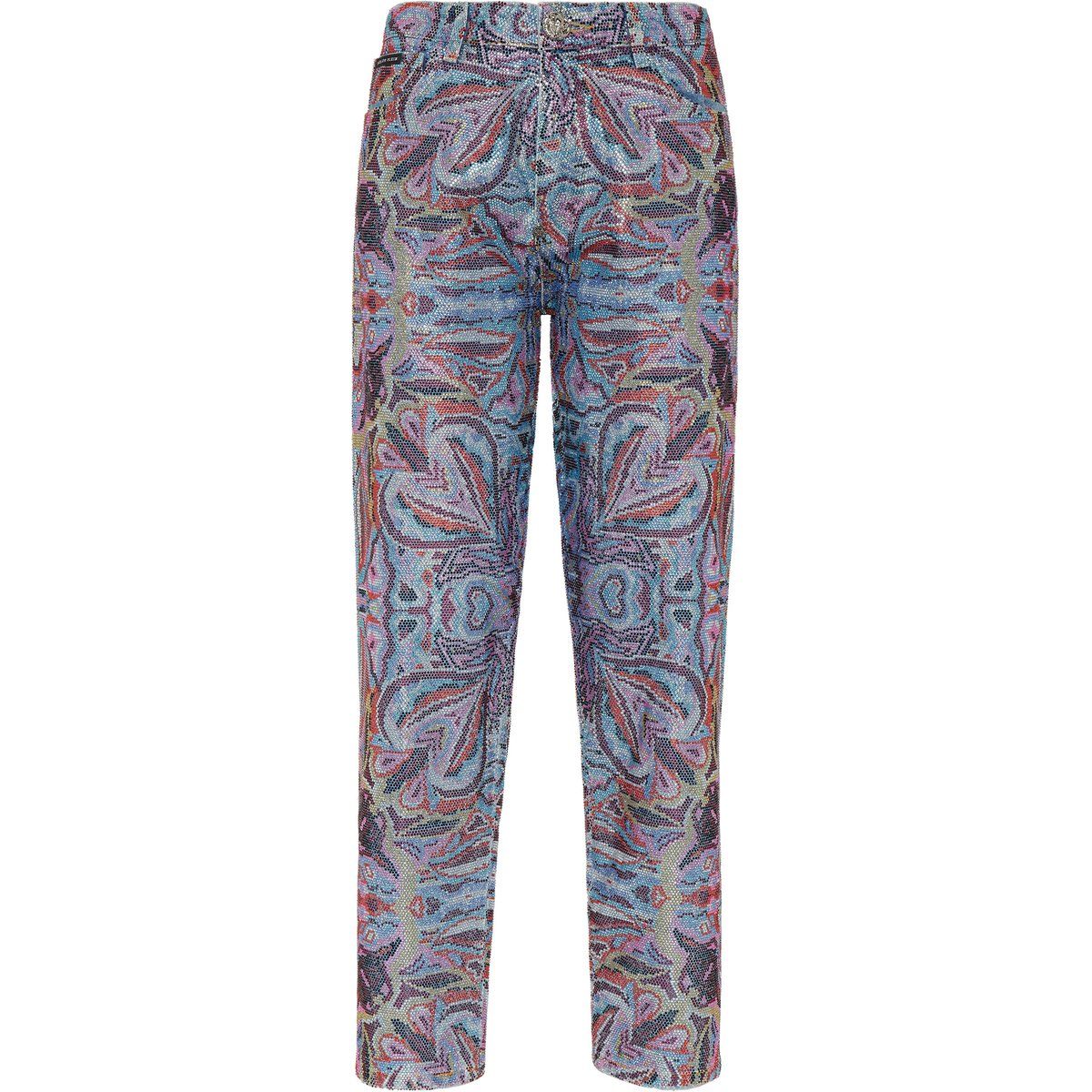Mom-Jeans mit Kaleidoskop-Print und Strasssteinen