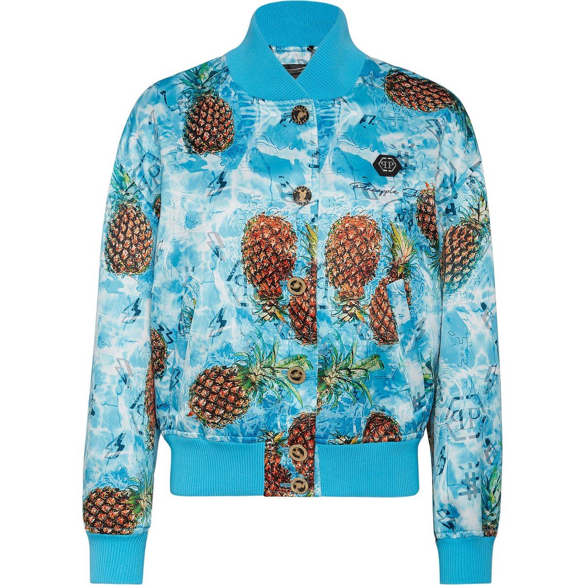 Satin-Bomberjacke mit Ananas-Print