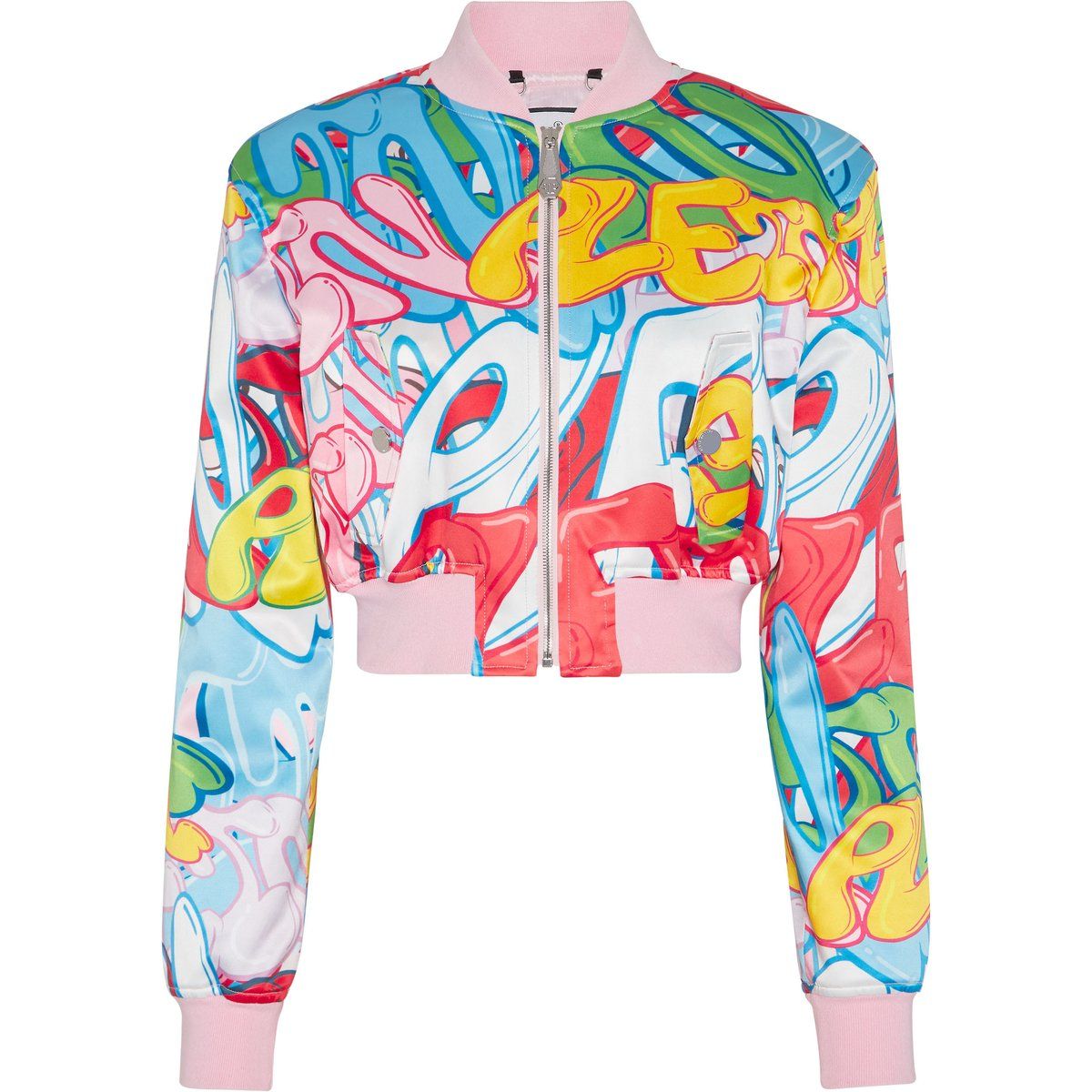 Satin-Bomberjacke mit Graffiti-Print