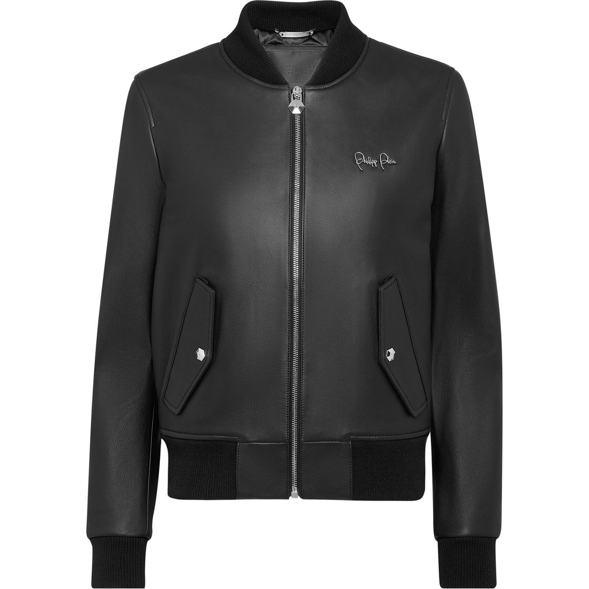 Hochwertiger Lederbomber mit Strass-Logo