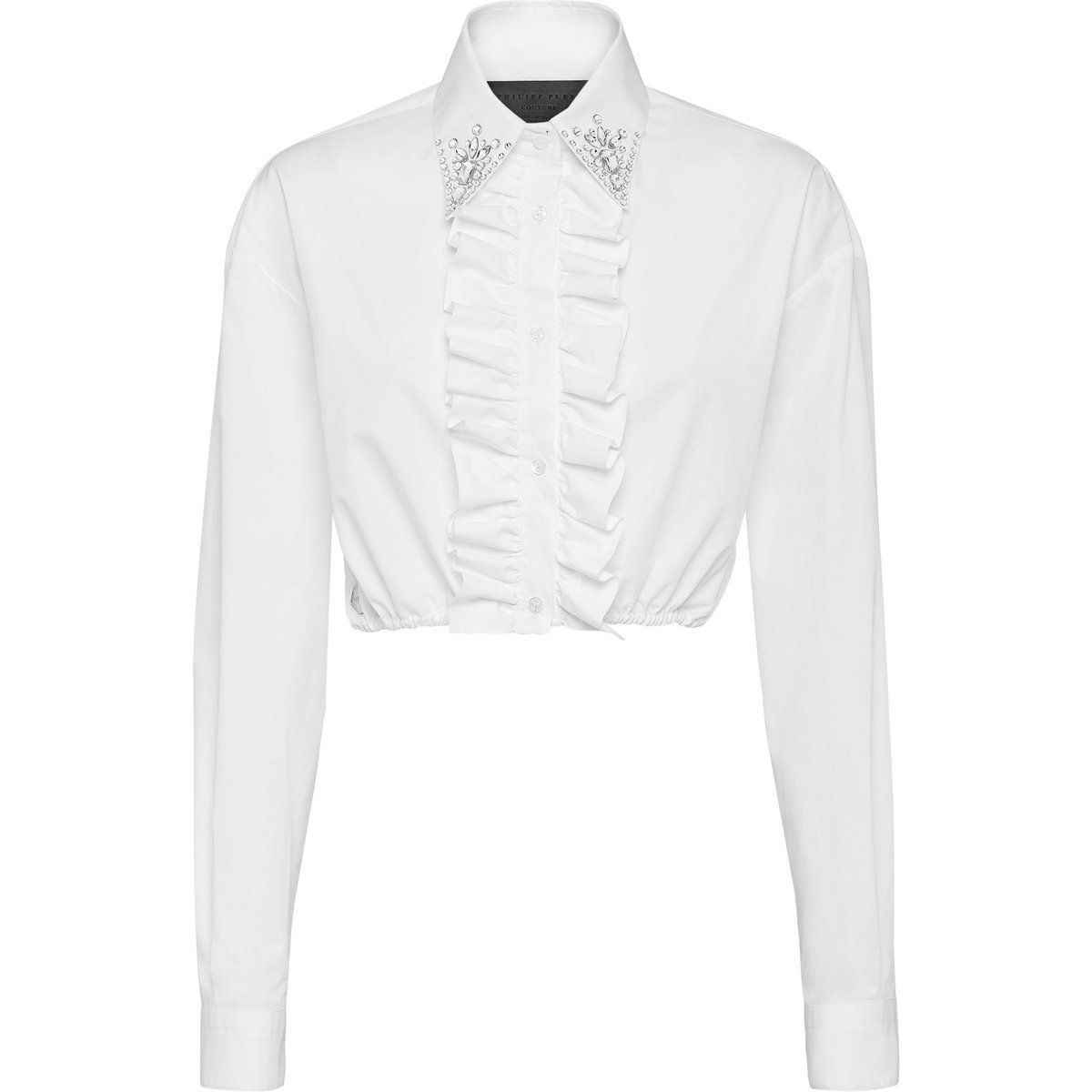 Gerüschte Crop-Bluse aus Baumwollpopeline