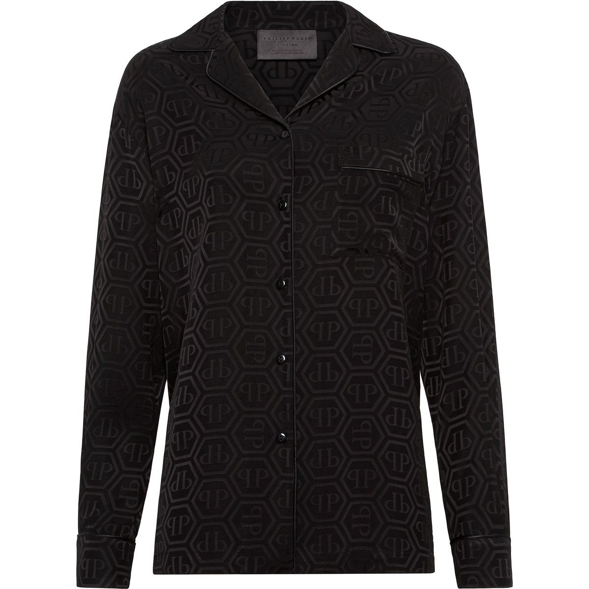 Pyjamahemd aus Seidenjacquard mit Monogramm