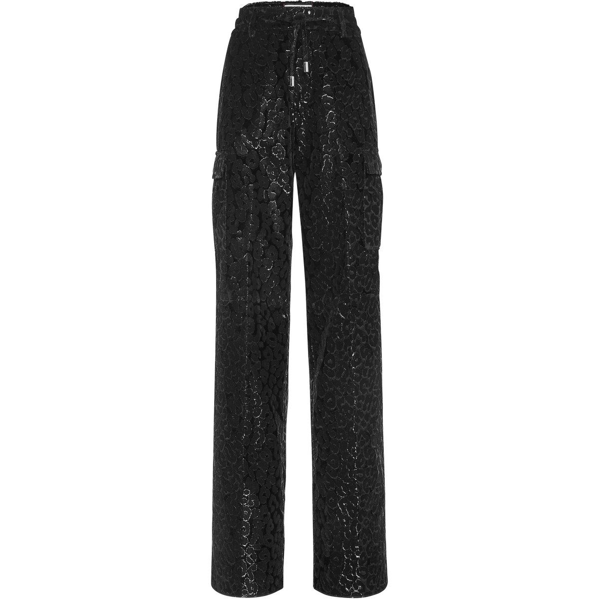 Beflockte Seiden-Cargohose mit Leopardenmuster