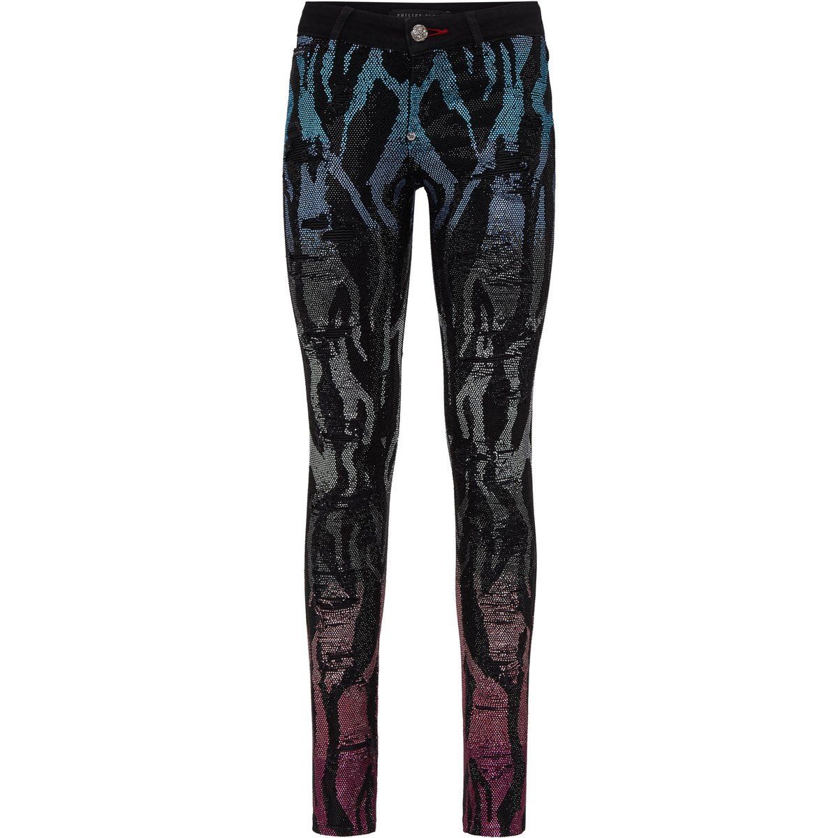 Strass-Jeggings mit Zebra-Verlauf und Rissen