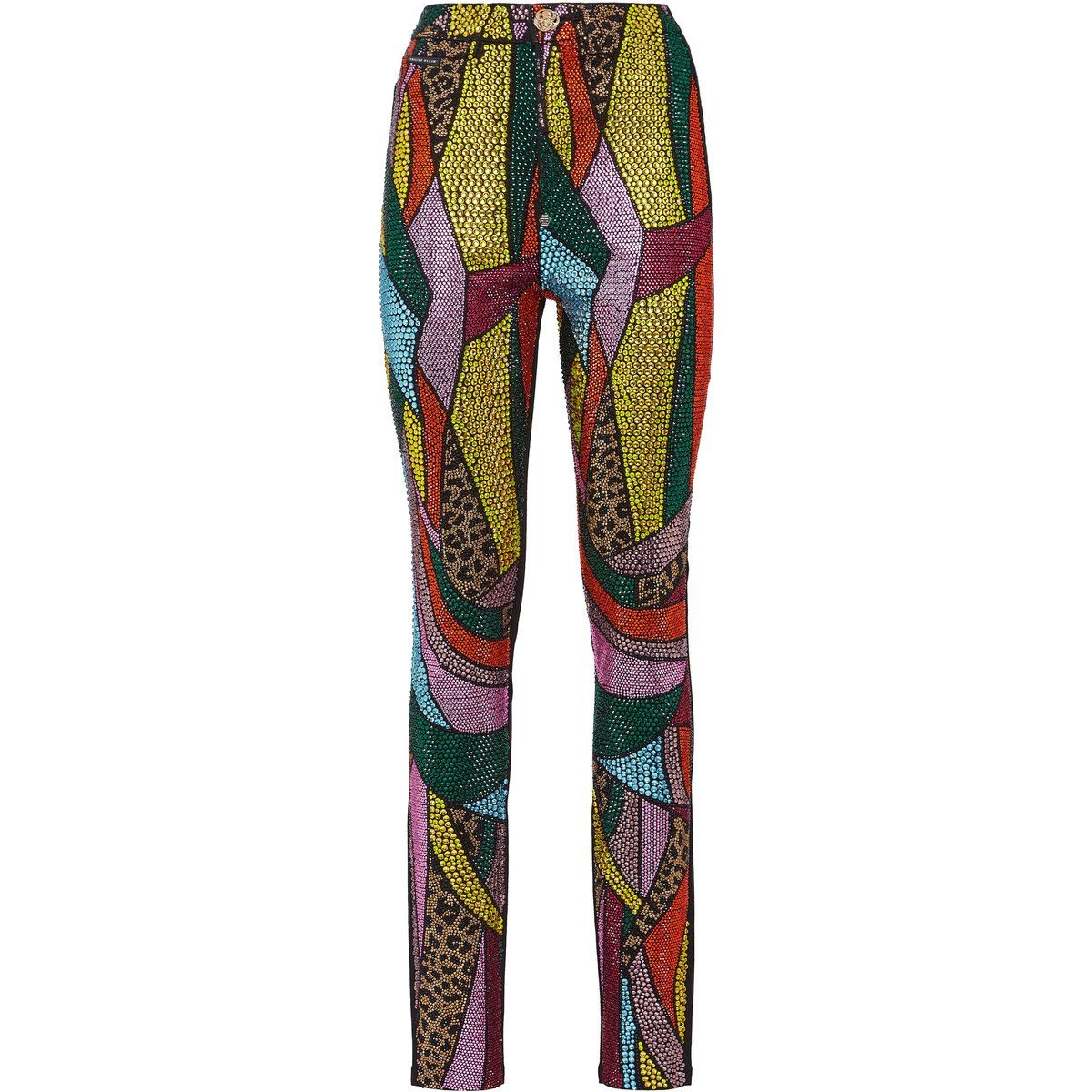 Kristallbesetzte Patchwork-Jeggings