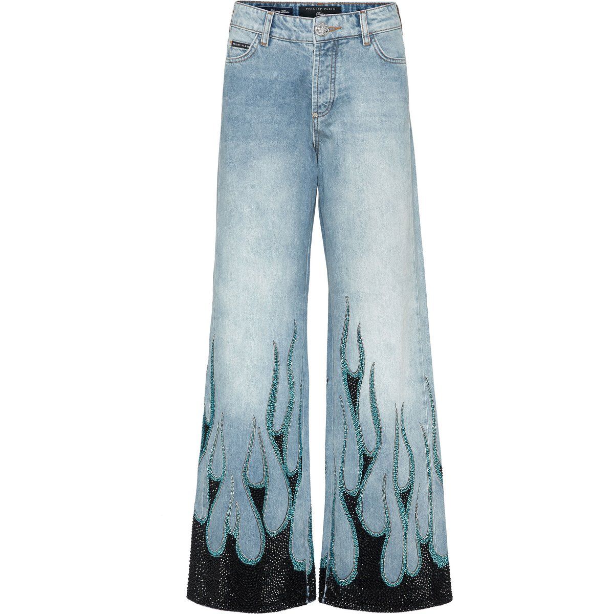 Skater-Jeans mit Flammen-Strassbesatz