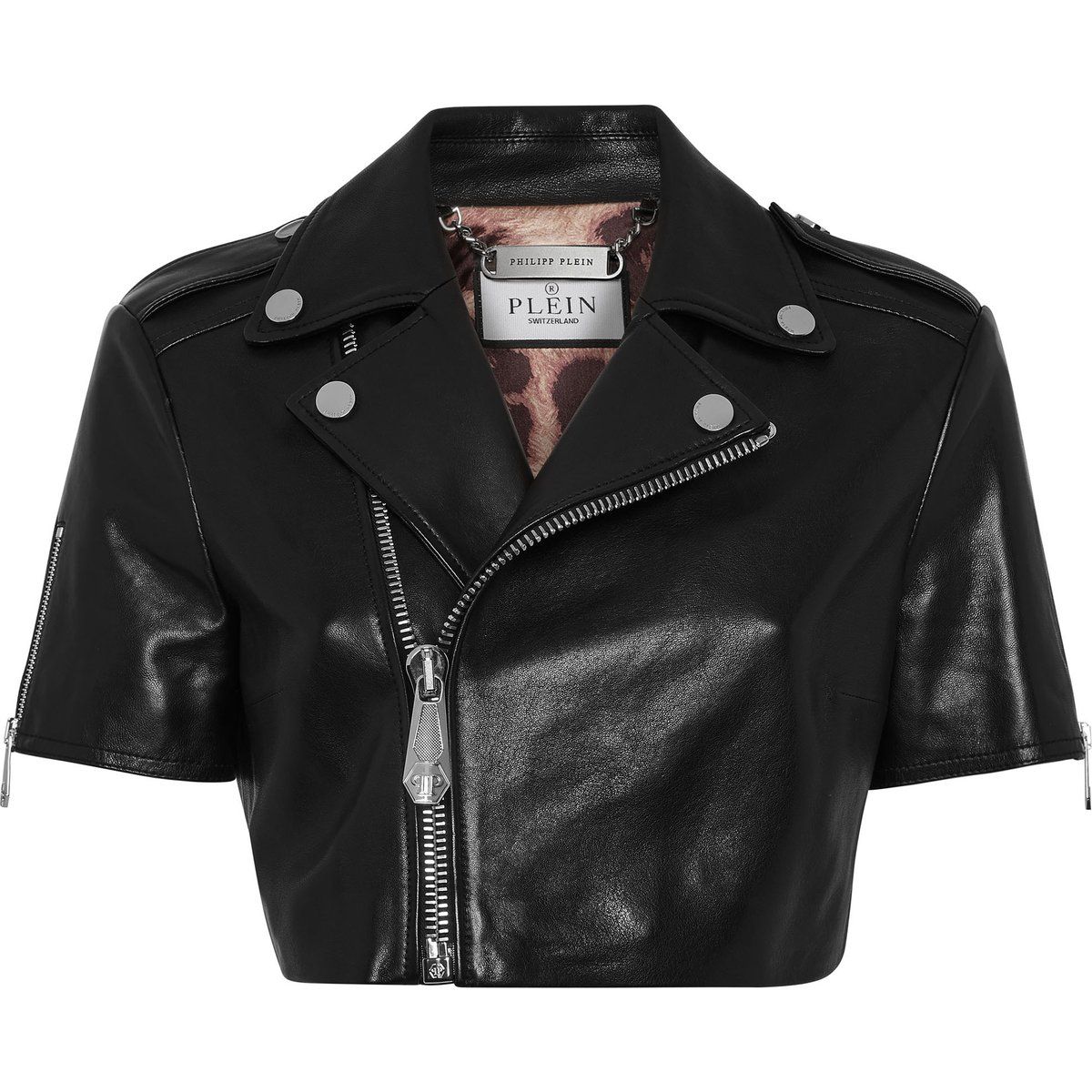 Kurze Kurzarm-Bikerjacke aus Leder