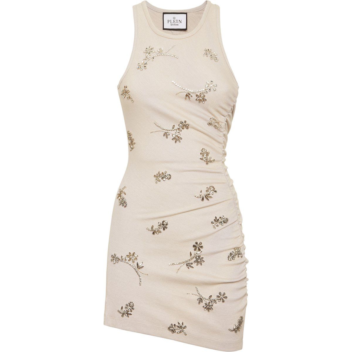 Raffiniertes Rippstrick-Minikleid mit Kristallen
