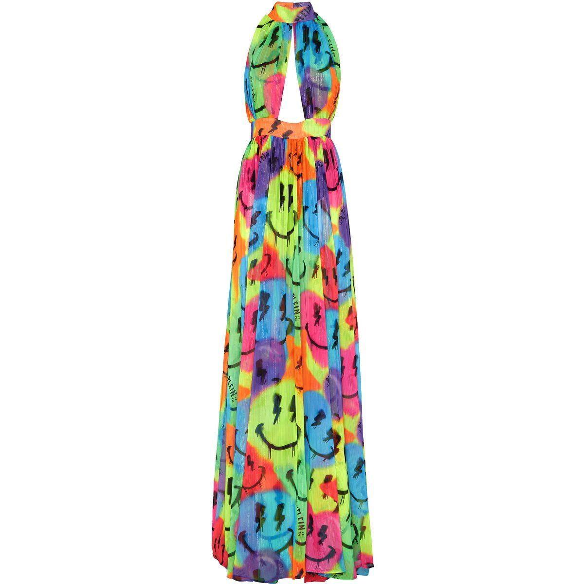 Glitzer-Chiffon-Abendkleid mit Smiley-Print