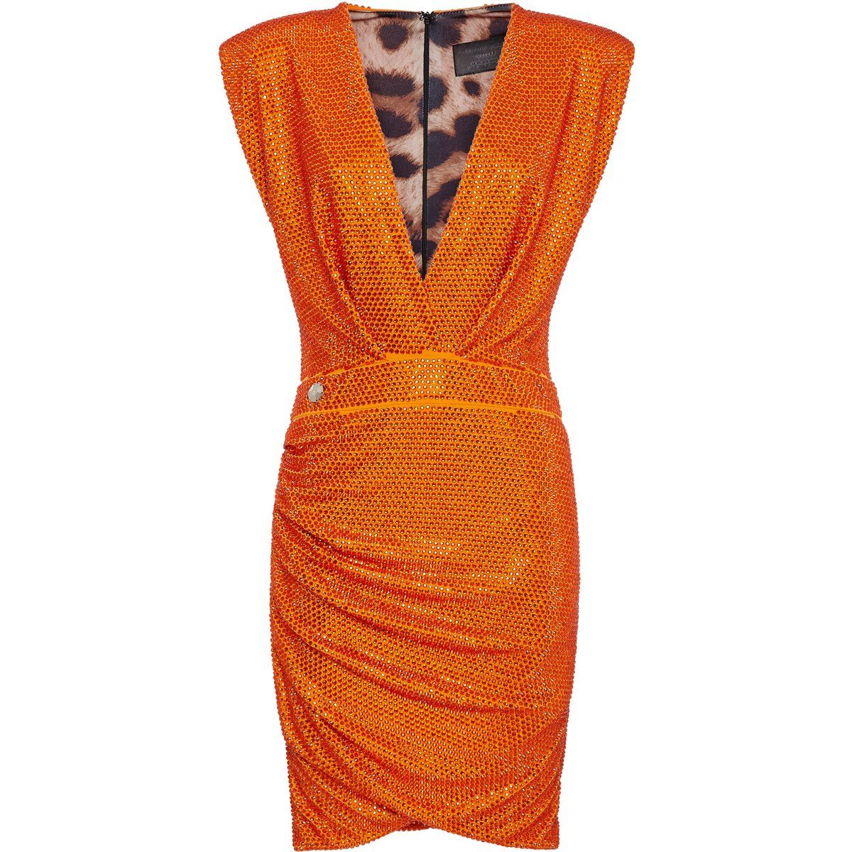 Drapiertes Cocktailkleid mit Schmucksteinbesatz