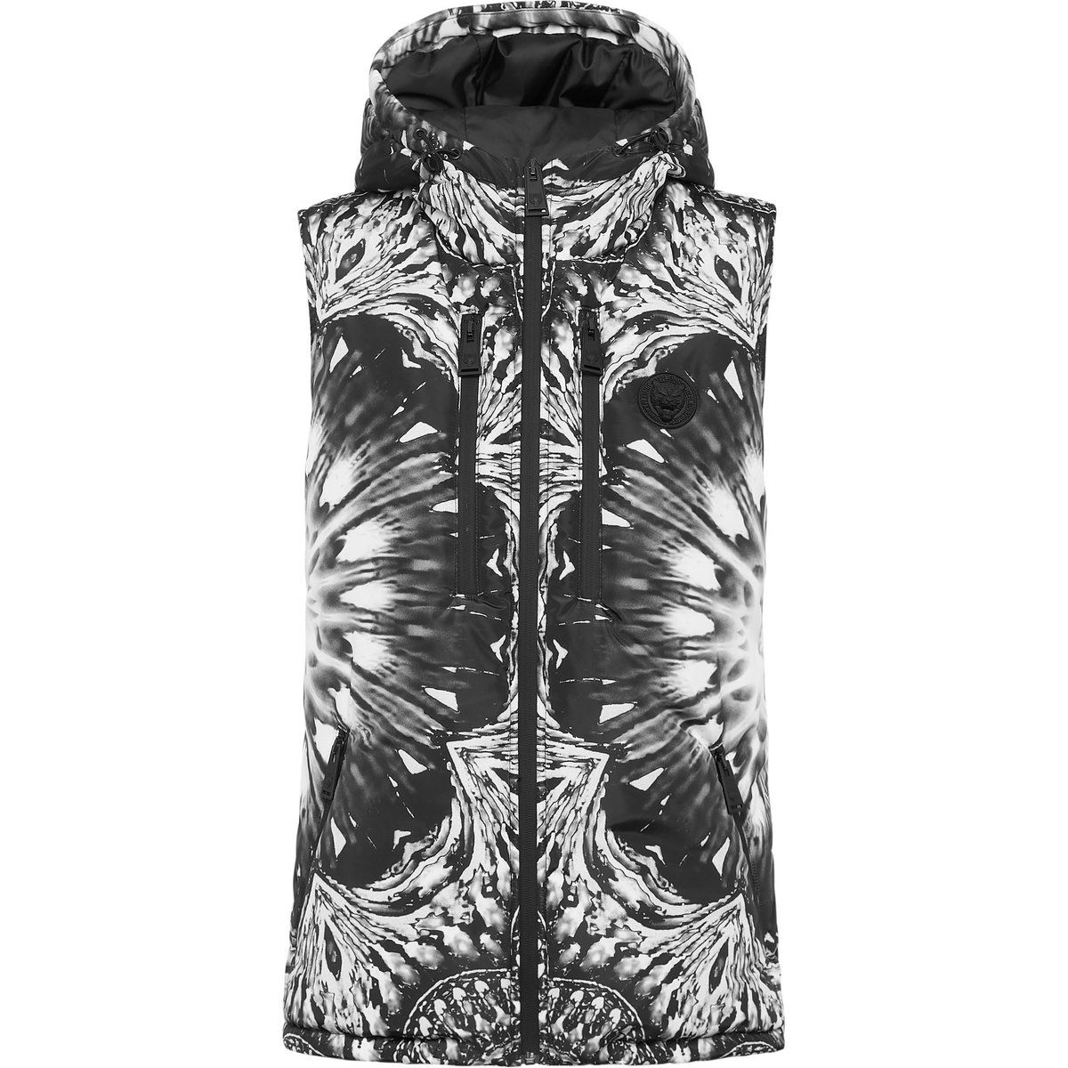 Wattierte Kapuzenweste mit Optical-Flower-Print