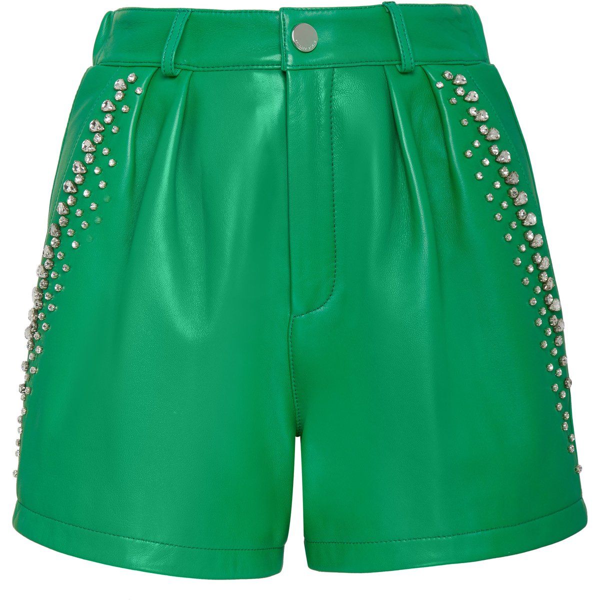 Verzierte Nappa-Leder-Bundfalten-Shorts