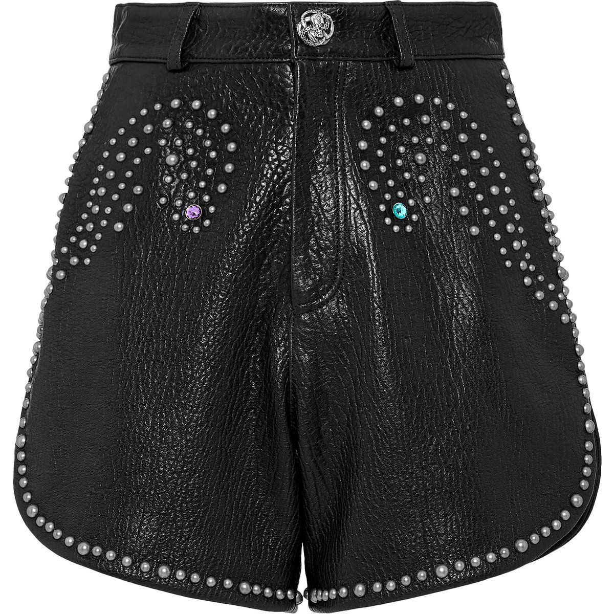 Hotpants aus genarbtem Leder mit Nieten