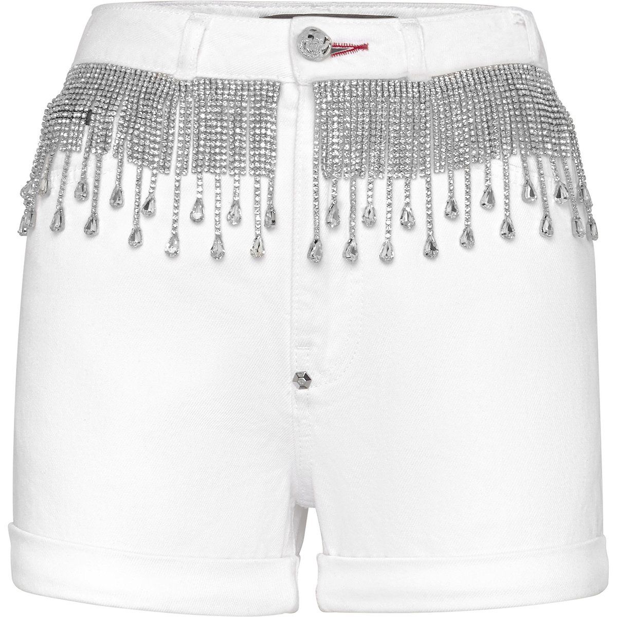 Jeansshorts mit funkelnden Strassfransen