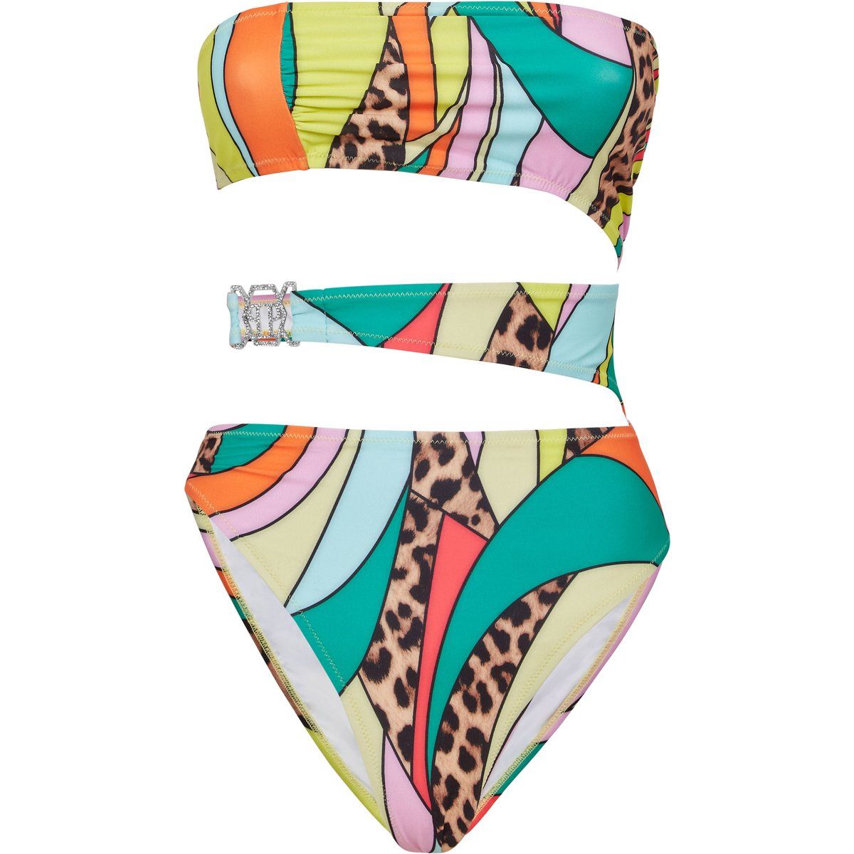 Asymmetrischer Monokini mit Regenbogen-Patchwork