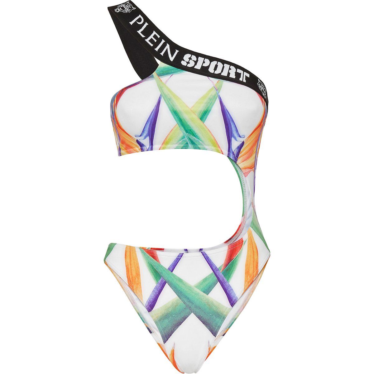 One-Shoulder-Monokini mit tropischem Print