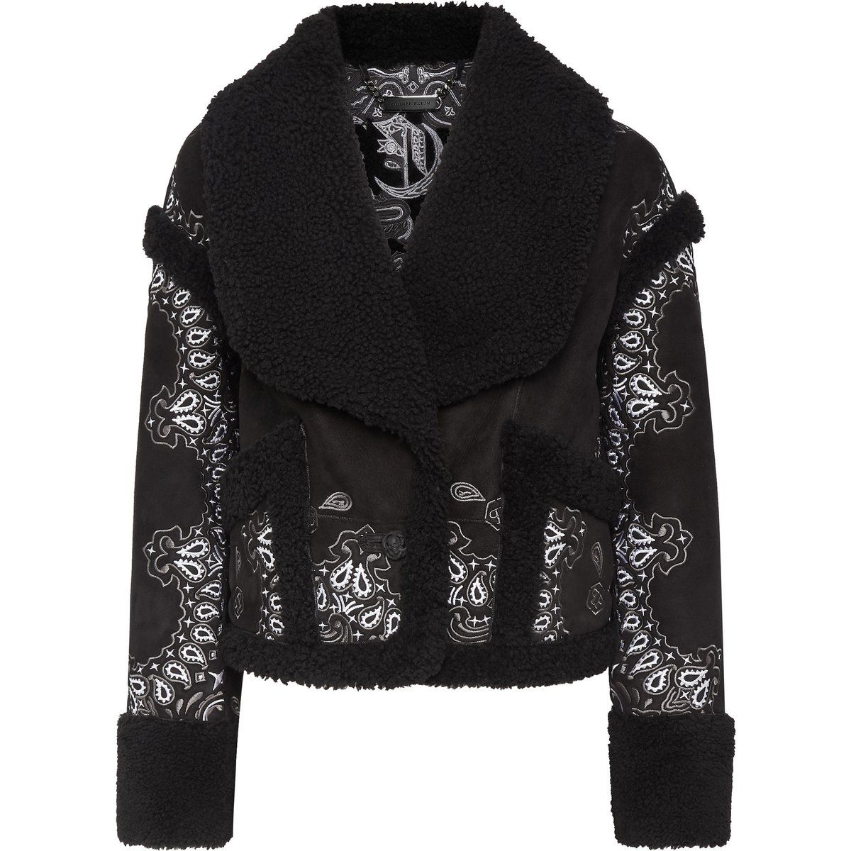 Bestickter Paisley Bandana Shearling-Mantel