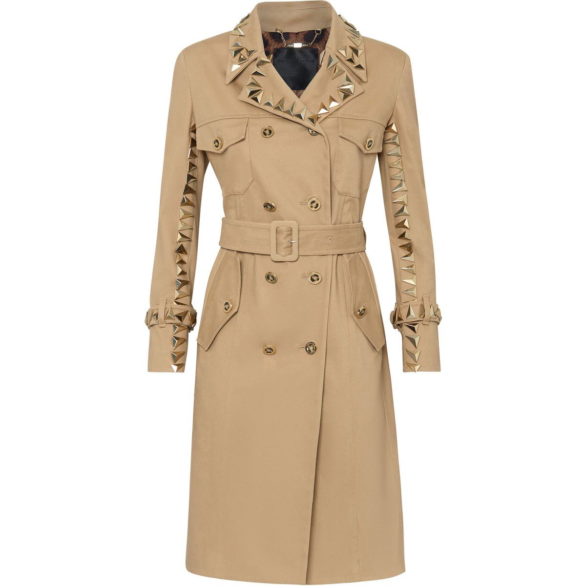 Zweireihiger Trenchcoat mit Nietenbesatz