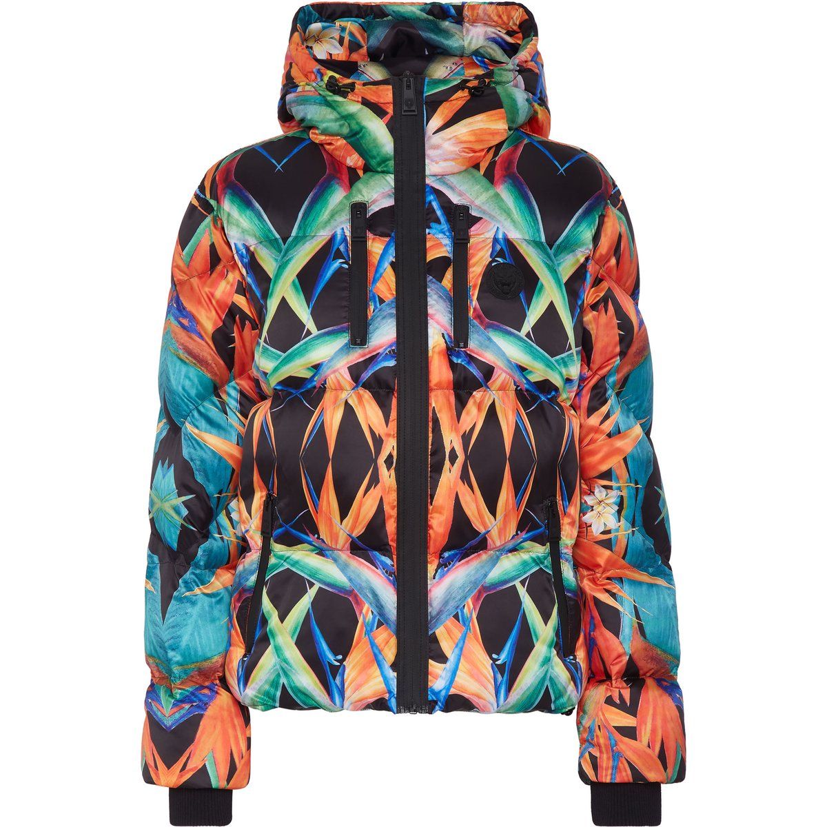 Wattierte Pufferjacke mit Tropenprint