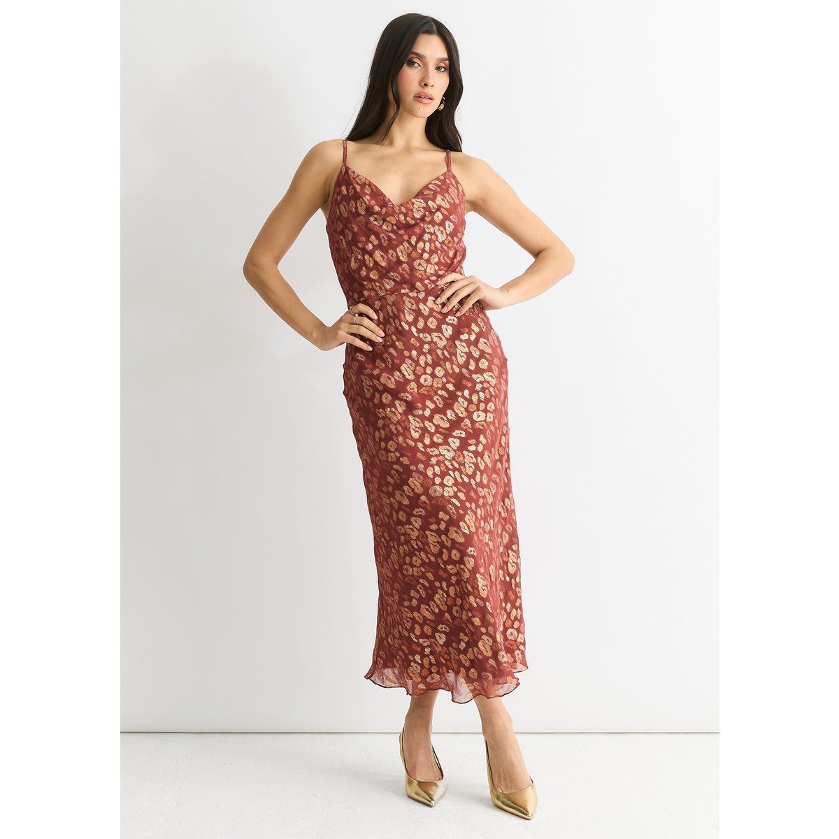 Midi-Kleid mit Tier-Jacquard-Muster