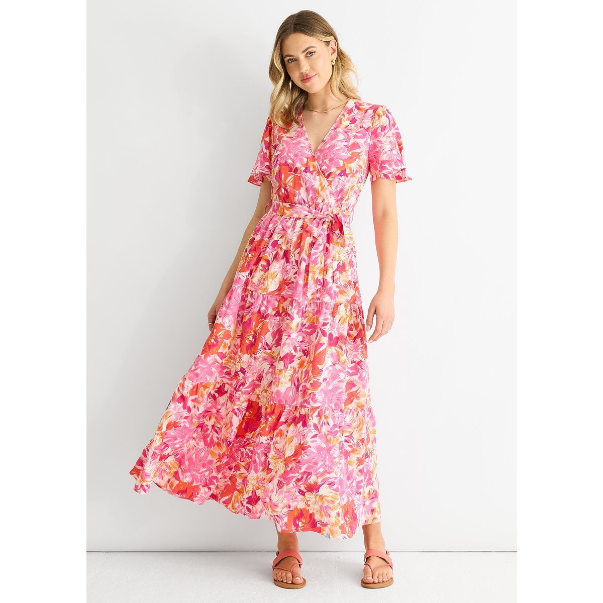 Farbfrohes Wickel-Midi mit Blumenmuster