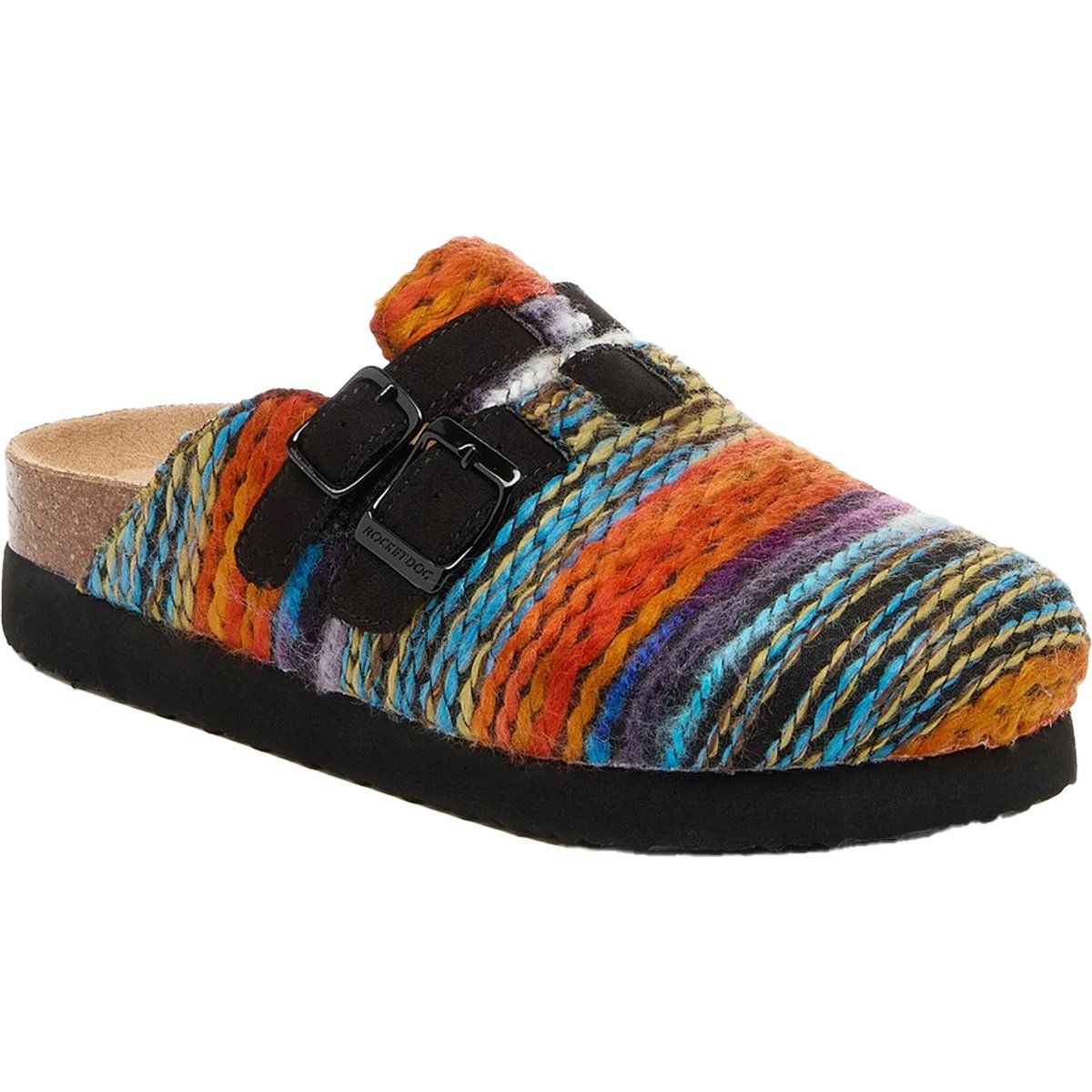 Bunte geflochtene Plateau-Mules mit Schnallen