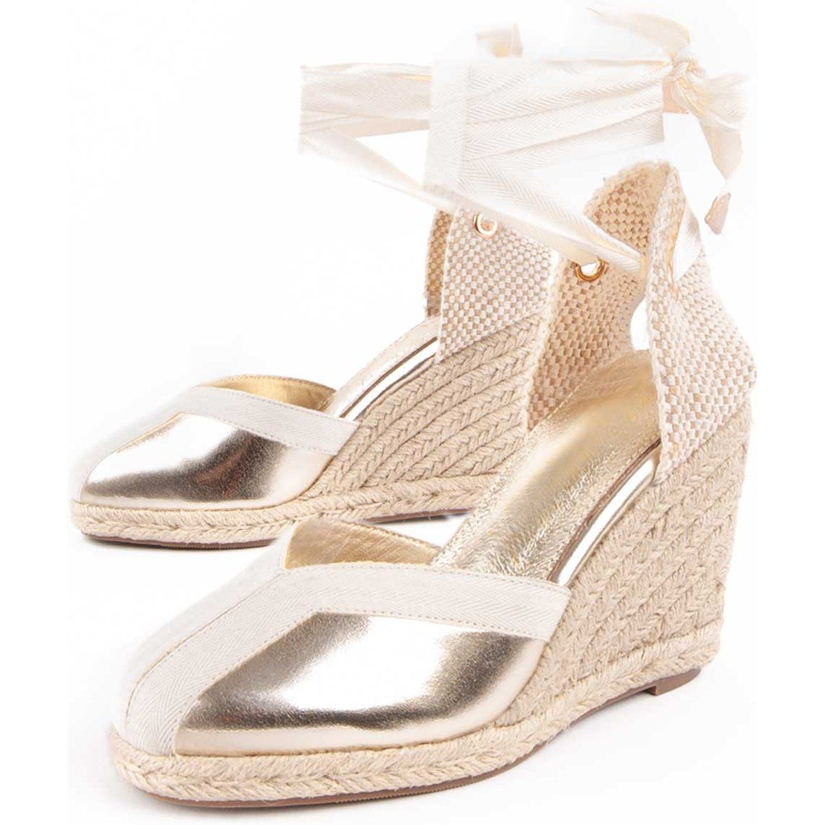 Metallic-Keilabsatz-Espadrilles mit Bändern