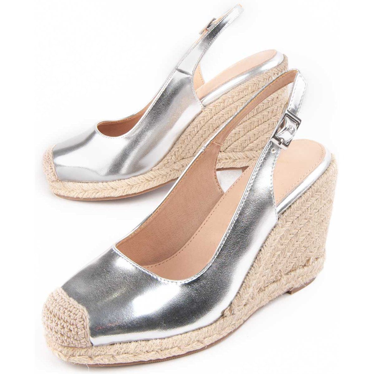 Metallische Slingback-Keil-Espadrilles