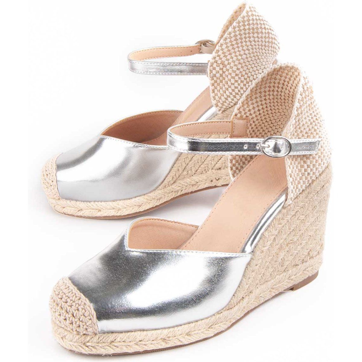 Keilespadrilles mit Metallic-Effekt