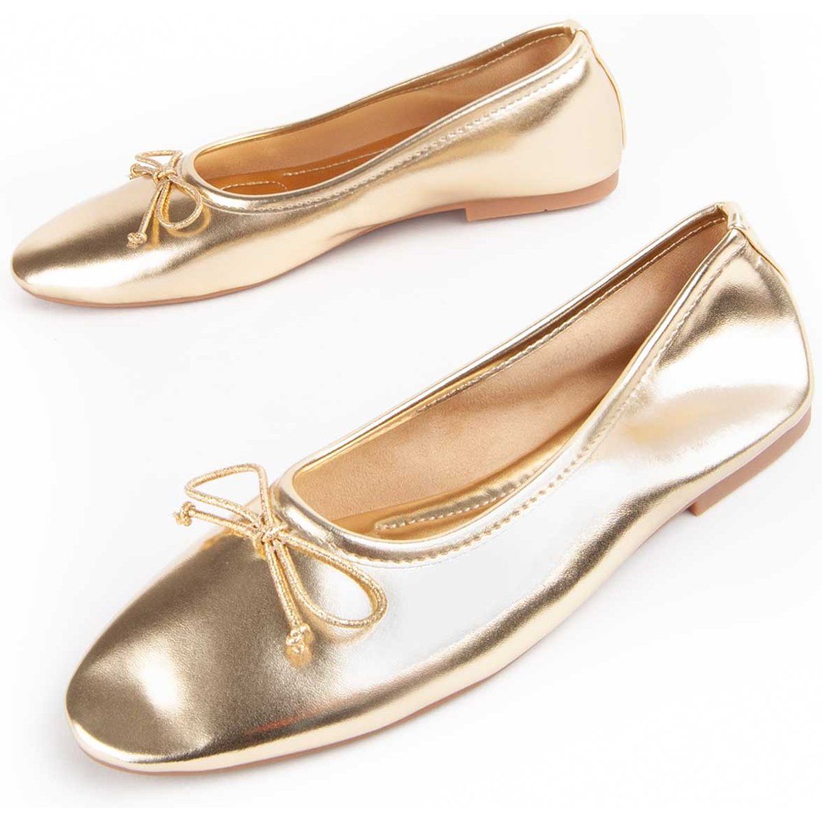 Elegante Metallic-Ballerinas mit Schleife