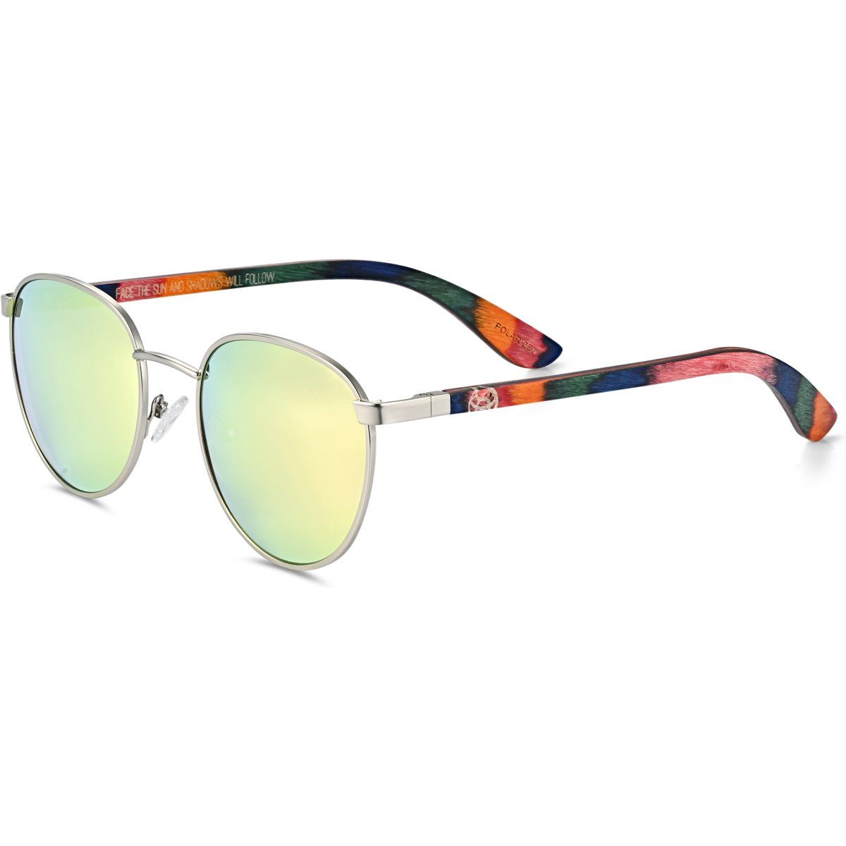 Runde Metall-Sonnenbrille mit Regenbogenholz