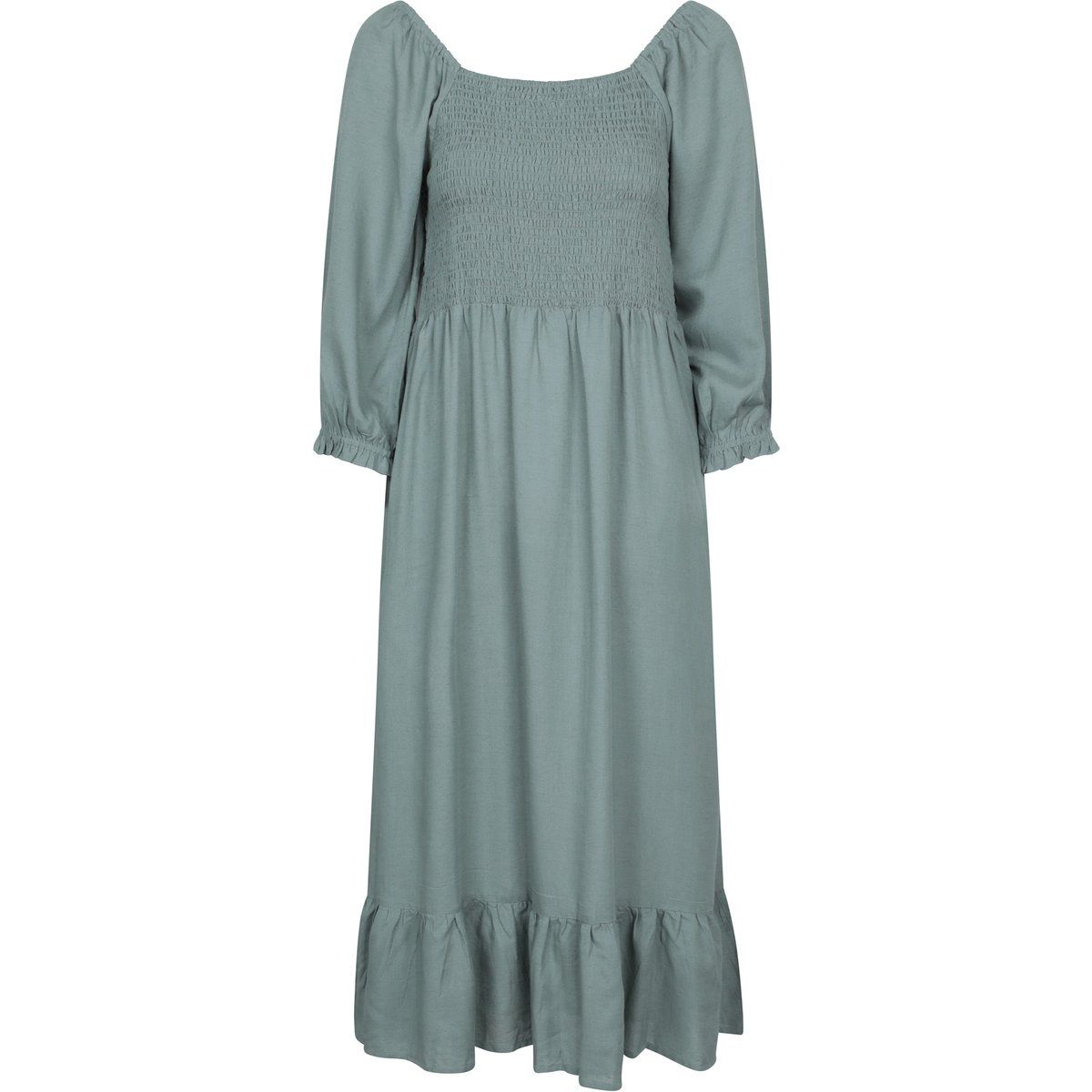 Gesmoktes Midikleid aus Leinenmischung