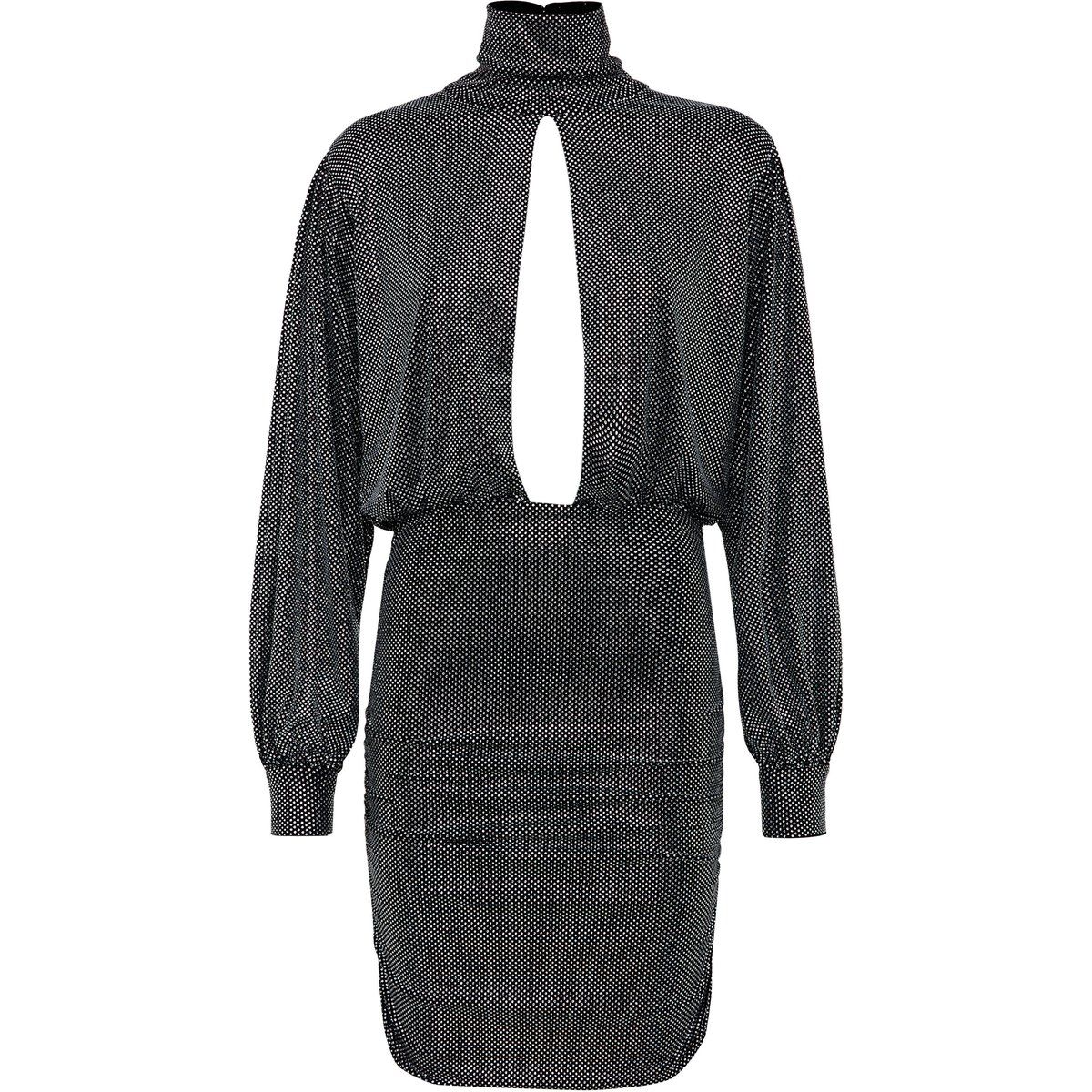 Jersey-Minikleid mit Strass und Keyhole-Ausschnitt