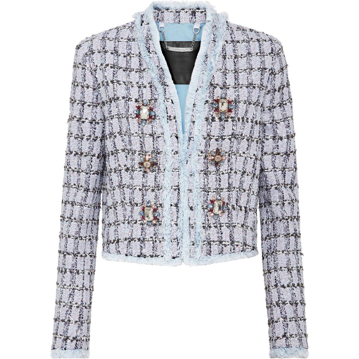 Tweed-Blazer mit Kristallbesatz und Fransen