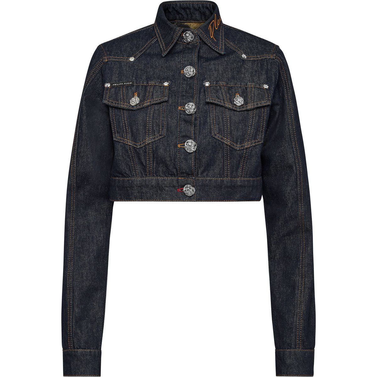 Kurze Jeansjacke in dunkler Waschung