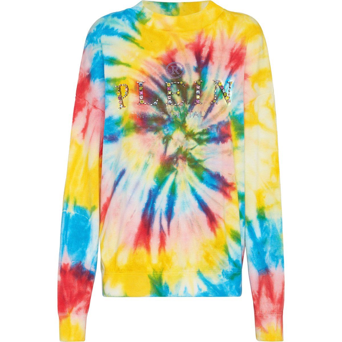 Oversize-Statement-Pullover mit Tie-Dye und Strass