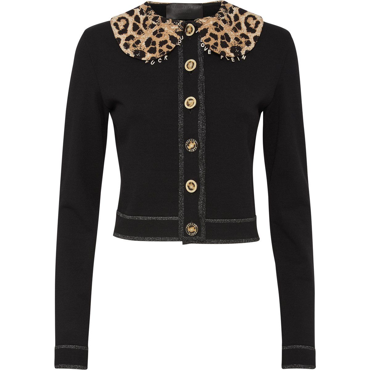 Cardigan mit Leopardenkragen und Schmuckknöpfen