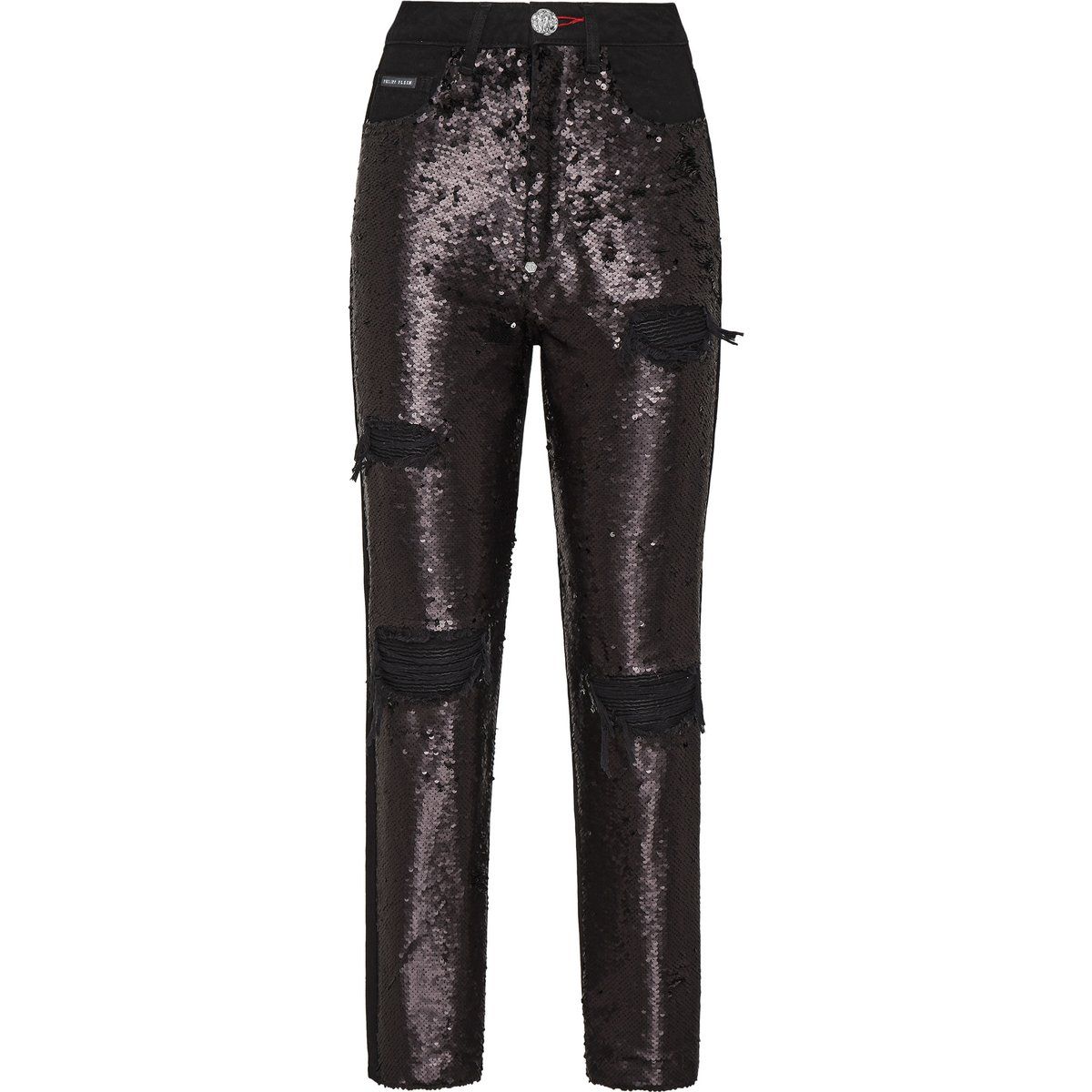 Distressed Pailletten-Jeans im Boyfriend-Style