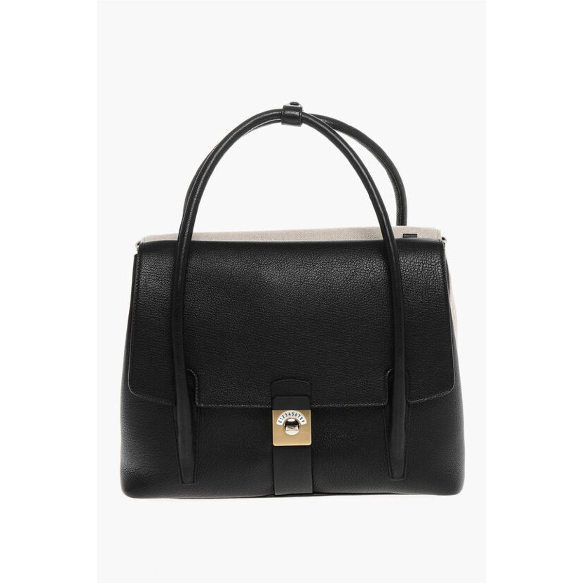 Zweifarbige Satchel aus Canvas und genarbtem Leder