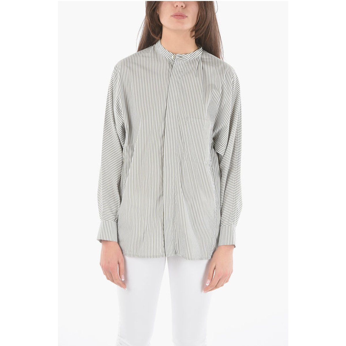 Oversized-Hemd mit Stehkragen und Streifen