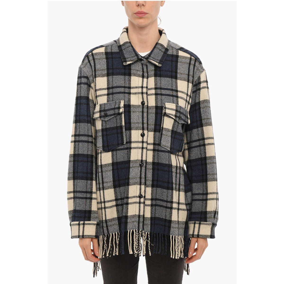 Karo-Overshirt mit Fransensaum