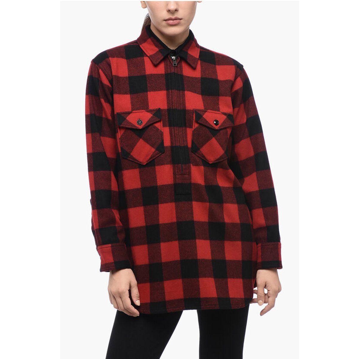 Kariertes Flanell-Obershirt mit Halbreißverschluss