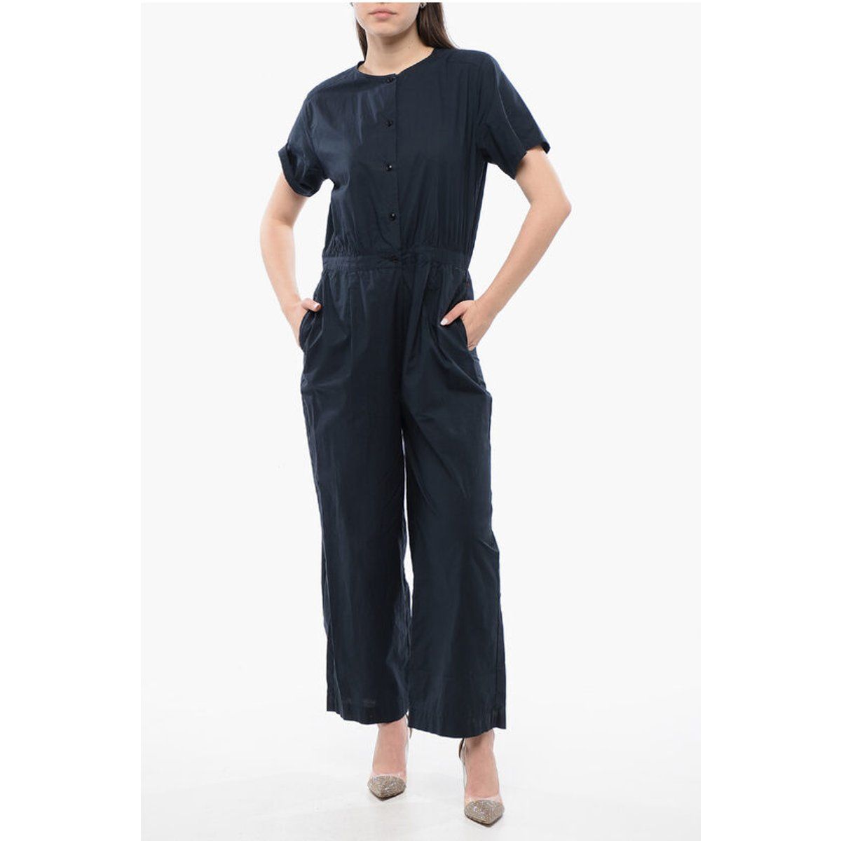Kurzarm-Utility-Jumpsuit mit Knopfleiste