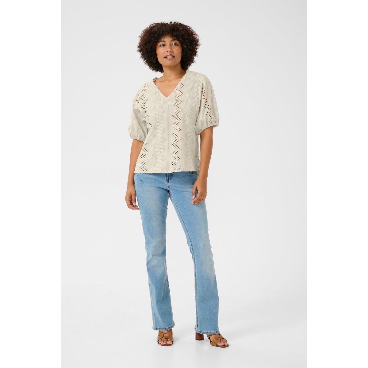 Bestickte V-Ausschnitt Bluse